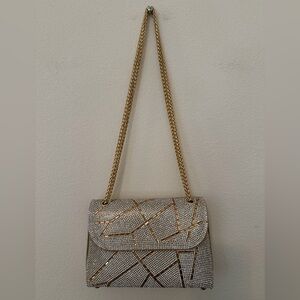 House of Harlow Rhinestone Evening Shoulder Bag Gold Chain Art Deco Cocktail